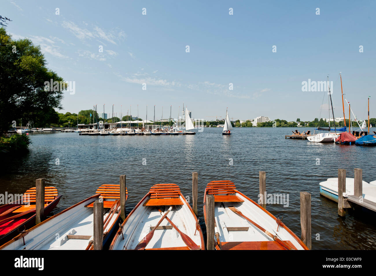 Boats at the Aussenalster river, St. Georg, Hamburg, Germany, Europe Stock Photo