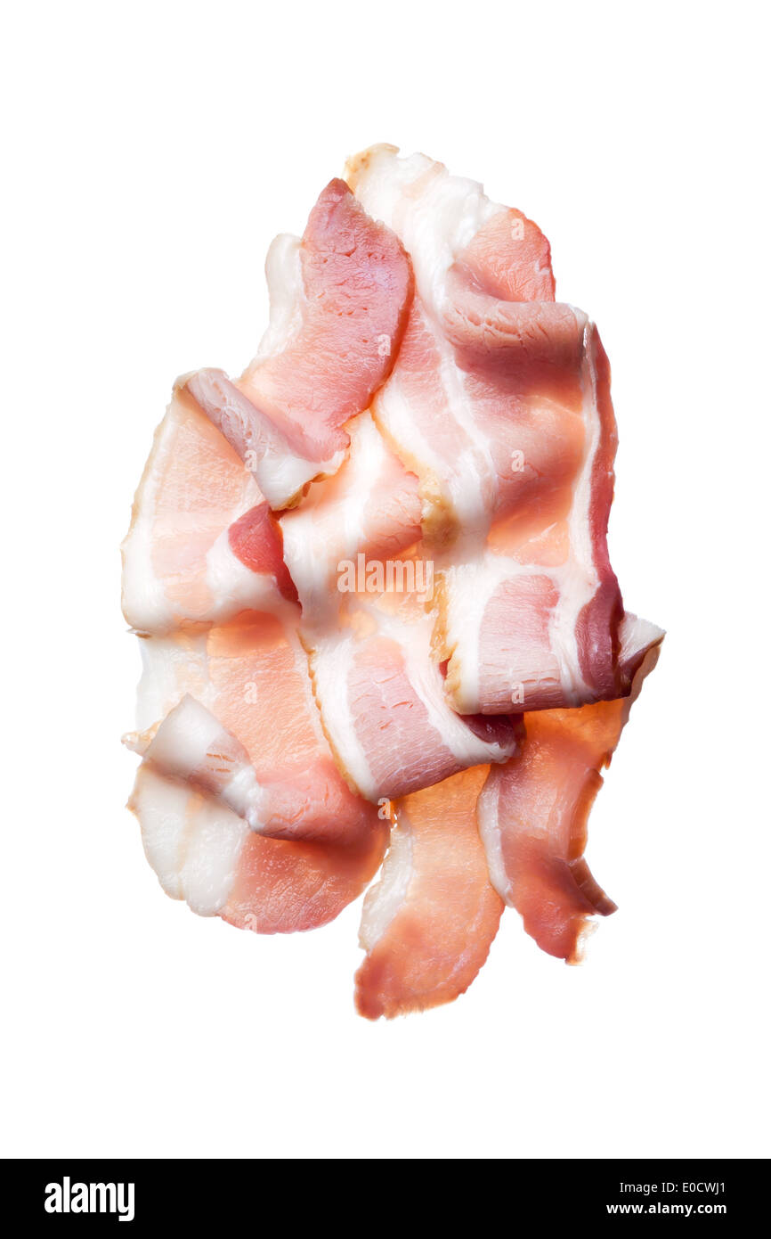 Pile of raw bacon isolated on a white background Stock Photo