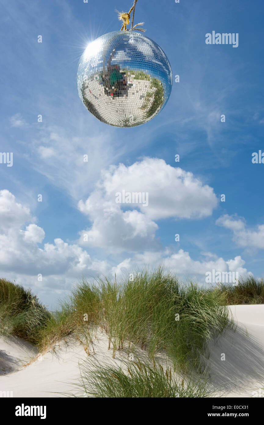 Glitter ball and sand dunes, near Nebel, Amrum, North Frisian Islands, Schleswig-Holstein, Germany Stock Photo