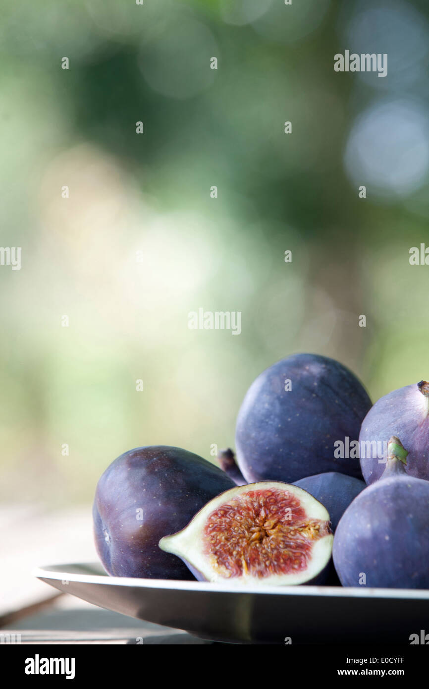 Figs on a plate, cropped Stock Photo