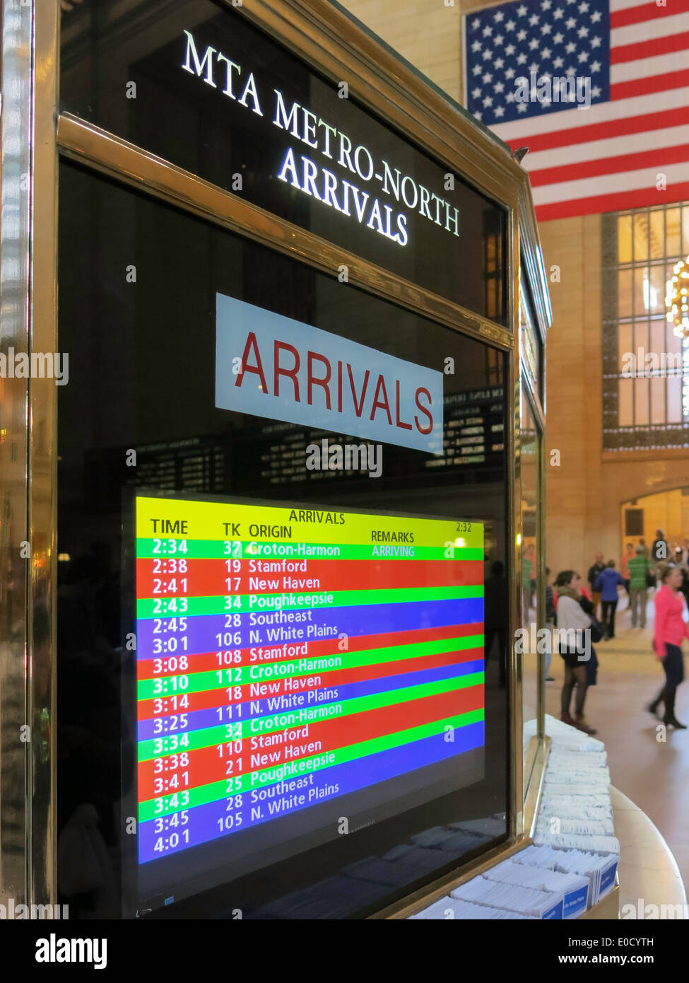 MTA Metro-North Arrival Sign, Main Concourse,Grand Central Terminal, NYC, USA Stock Photo