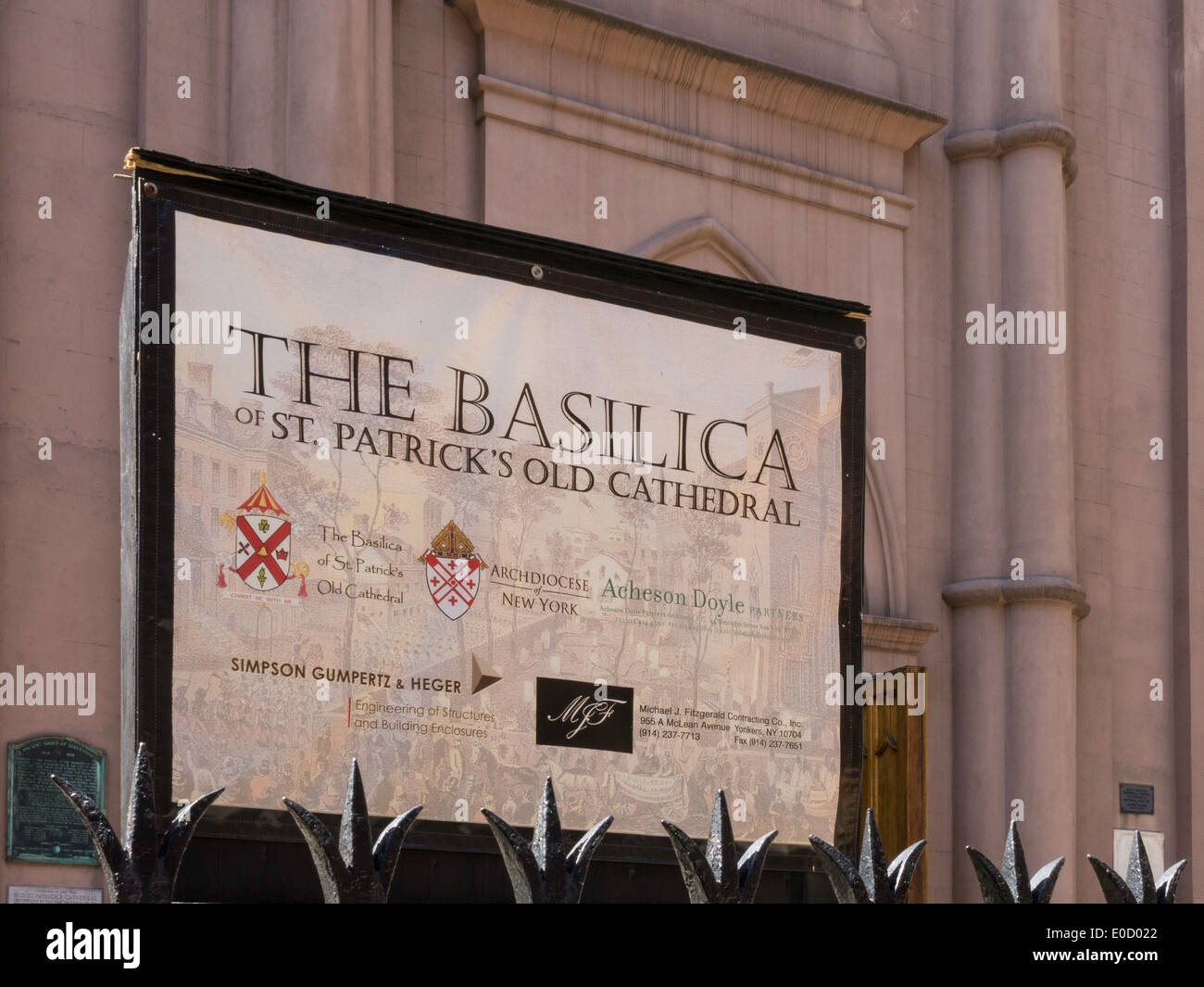 The Basilica Sign, St Patrick's Old Cathedral, Nolita, NYC, USA Stock Photo