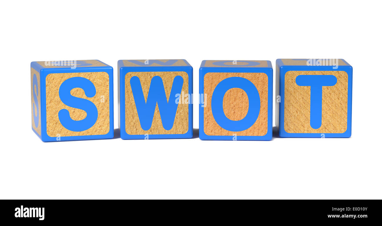 SWOT on Colored Wooden Childrens Alphabet Block. Stock Photo