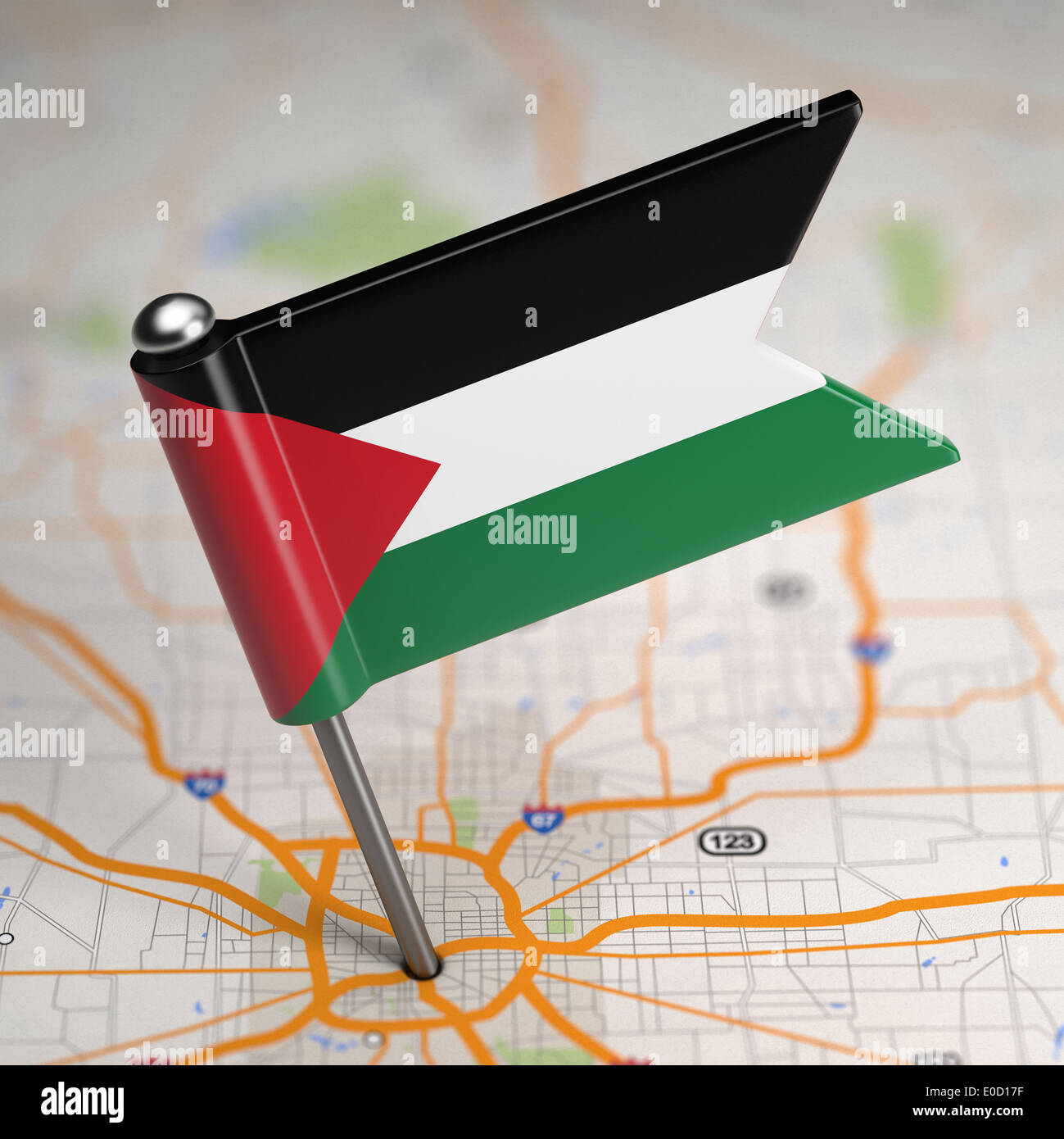 Palestine Small Flag on a Map Background. Stock Photo