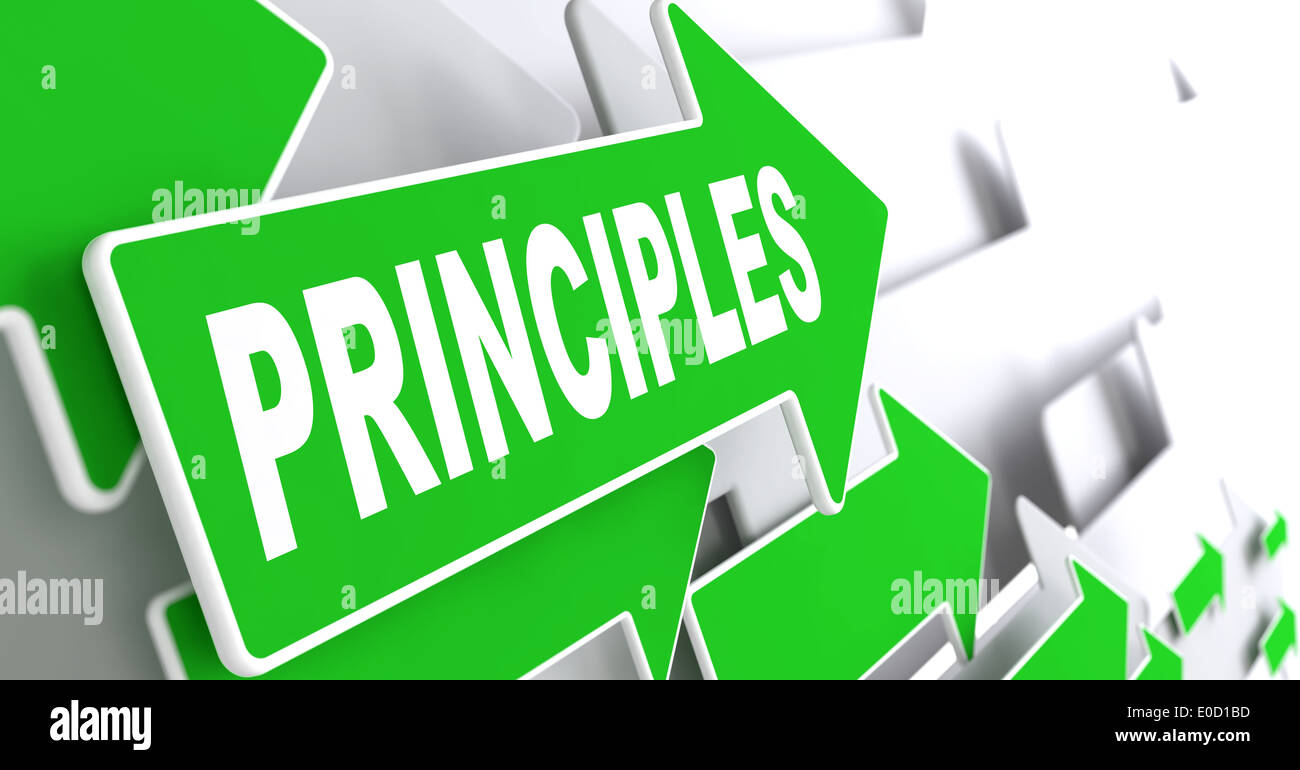 Principled Signs Principles on Green Direction Arrow Sign Stock Photo - Alamy