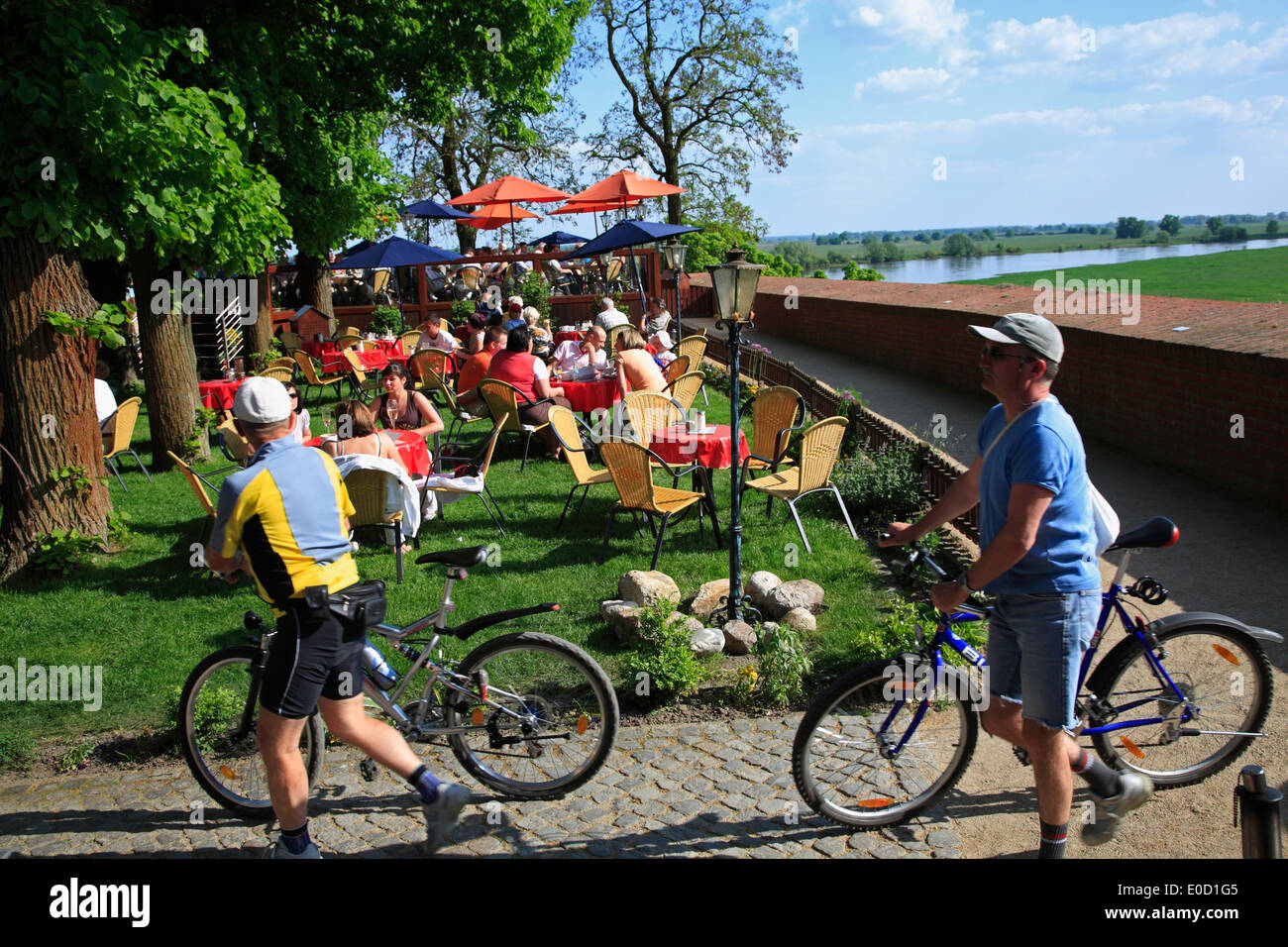 Cafe at Burgberg, Tangermuende, Tangermünde, Elbe cycle route,  Altmark, Sachsen-Anhalt, Germany, Europe Stock Photo