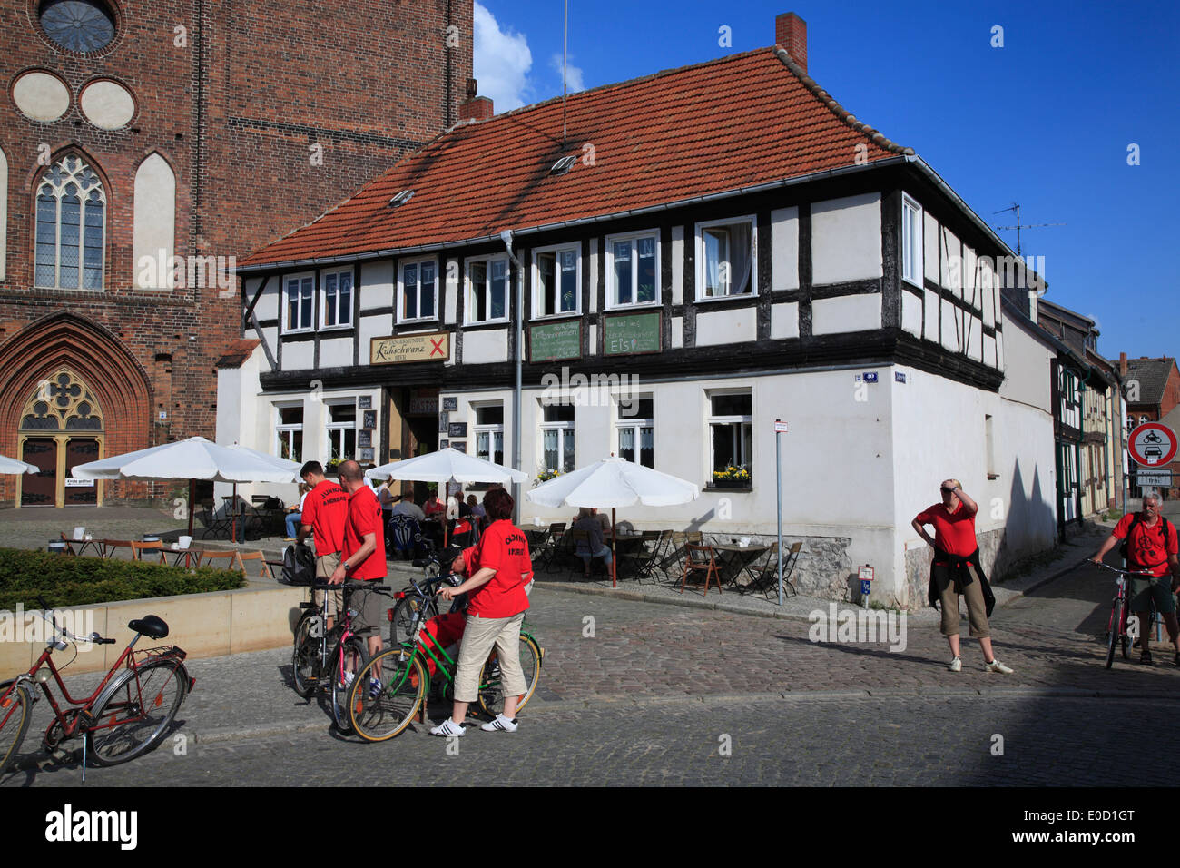 Restaurant EXEMPEL, Tangermuende,  Tangermünde, Elbe cycle route, Altmark, Sachsen-Anhalt, Germany, Europe Stock Photo