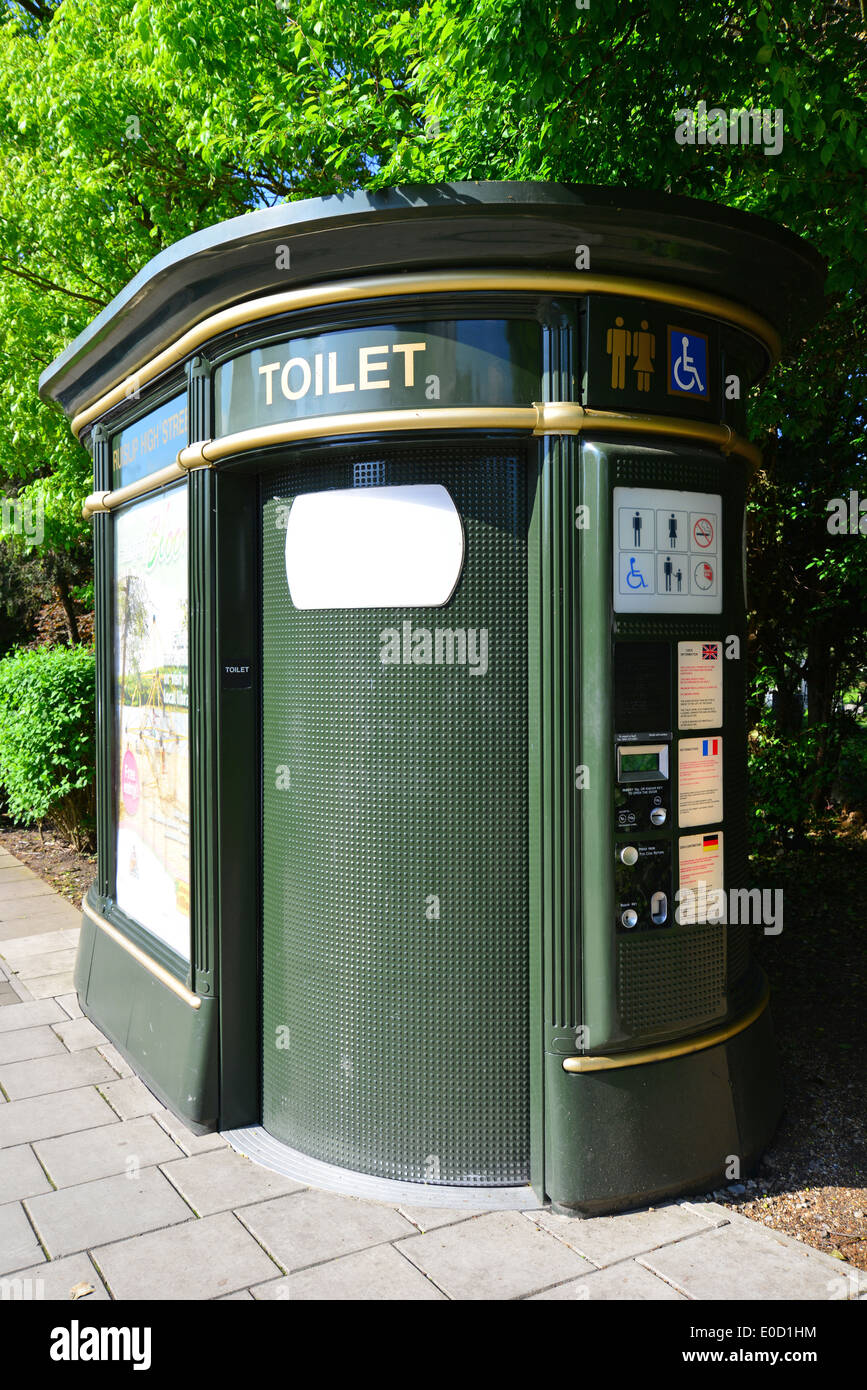 Pay toilet cubicle, High Street, Ruislip, London Borough of Hillingdon, Greater London, England, United Kingdom Stock Photo