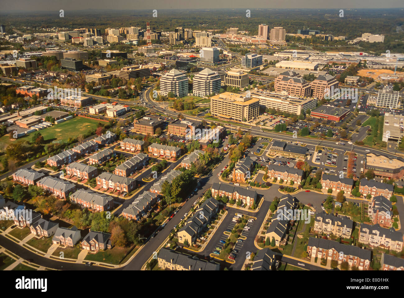 TYSONS CORNER, VIRGINIA, USA Aerial of "edge city" combining Stock