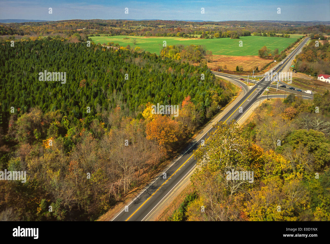 LOUDOUN COUNTY, VIRGINIA, USA Aerial of Gilbert's Corner at intersection of Routes 50 and 15