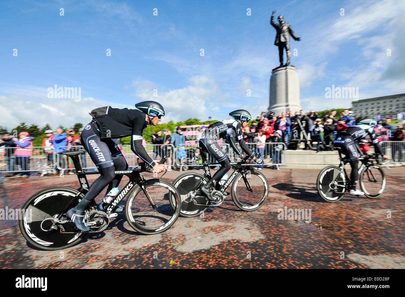 Belfast, Northern Ireland. 9 May 2014 - Giro d'Italia practice session: Omega Pharma Quick-step (Belgium) Credit:  Stephen Barnes/Alamy Live News Stock Photo