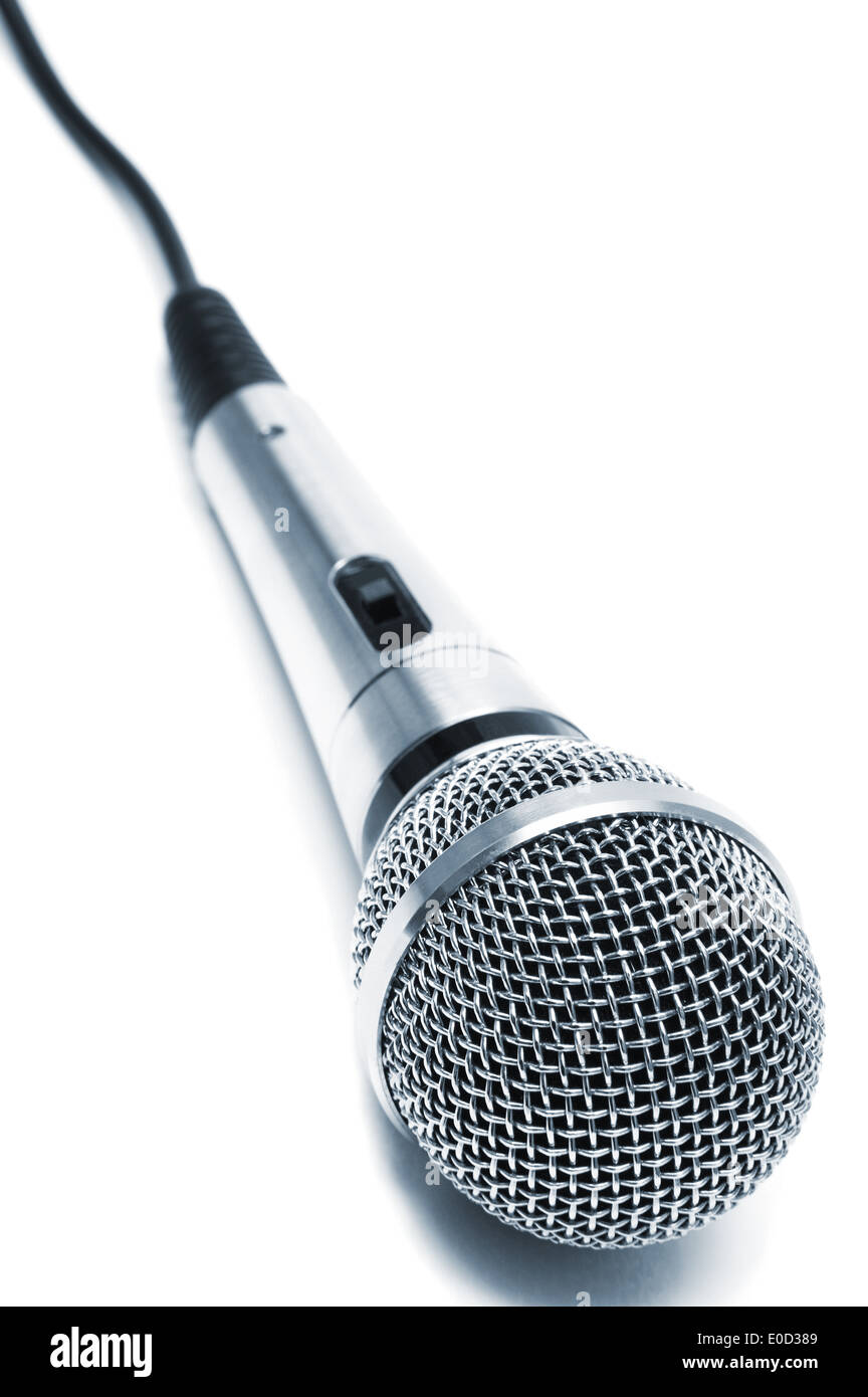 New and metal microphone on a white background Stock Photo
