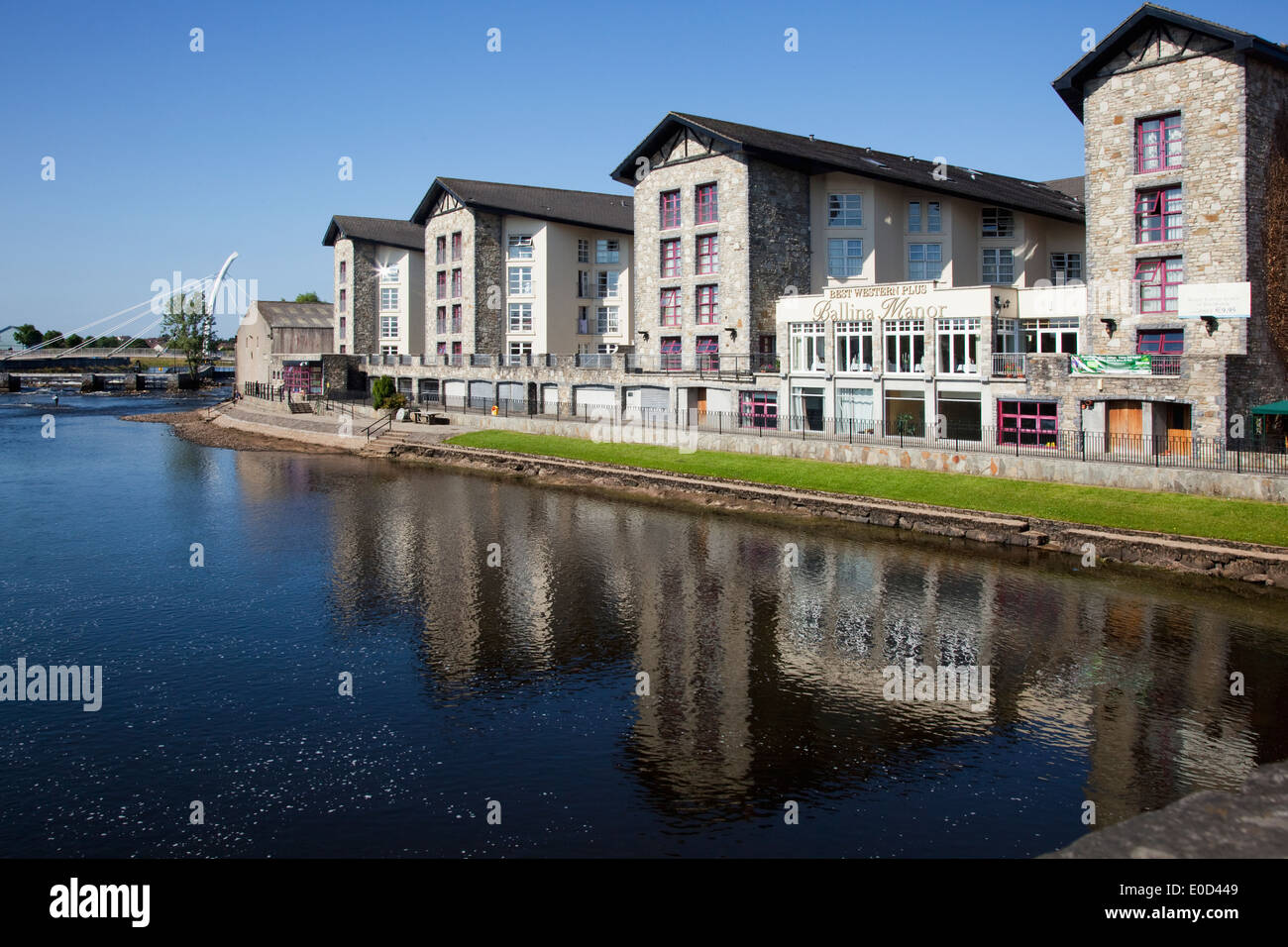 River Moy with Ballina Manor Hotel; Ballina, County Mayo, Ireland Stock