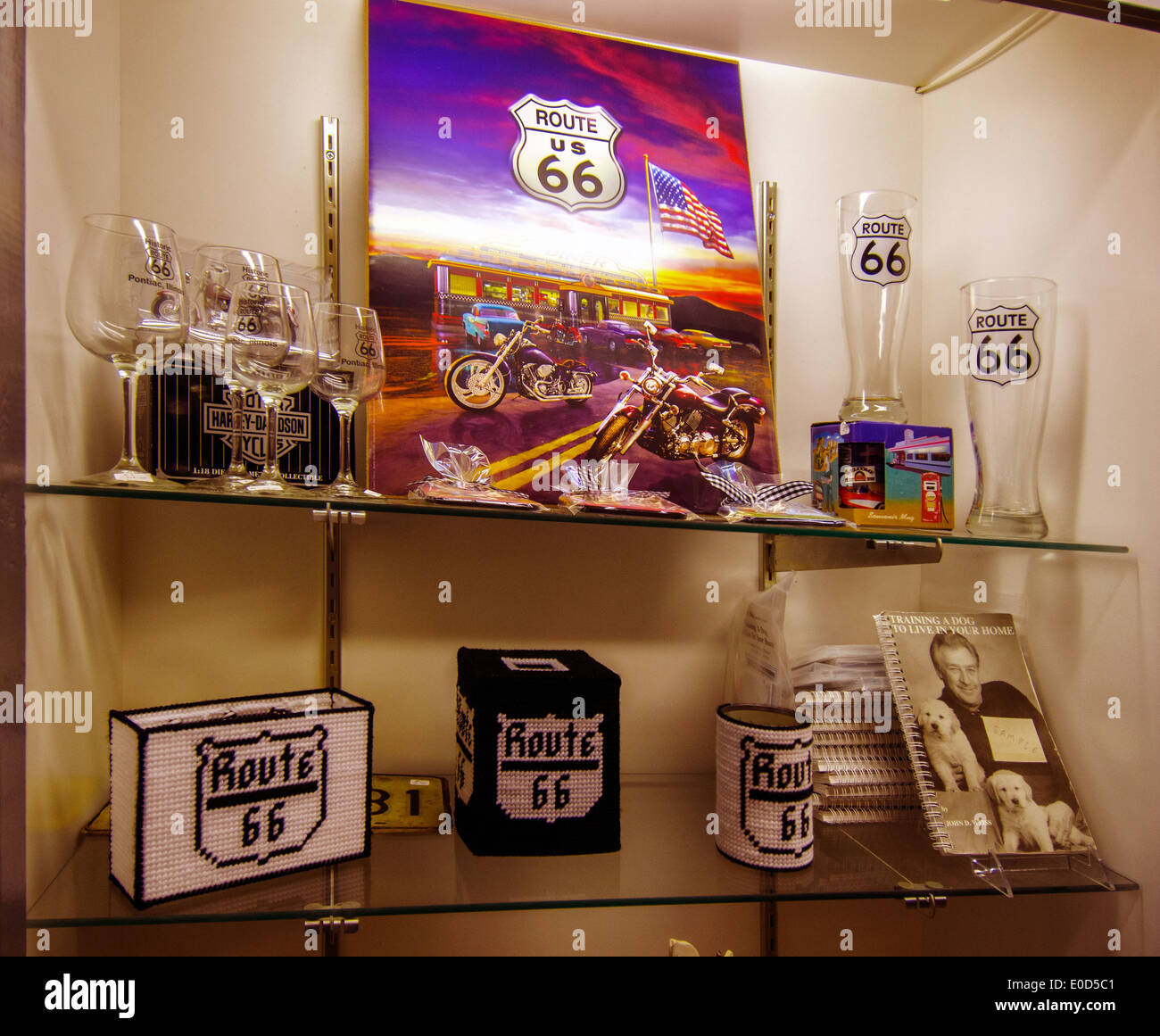 Memorabilia in the Route 66 Hall of Fame and Museum in Pontiac, Illinois, a town along Route 66. Stock Photo
