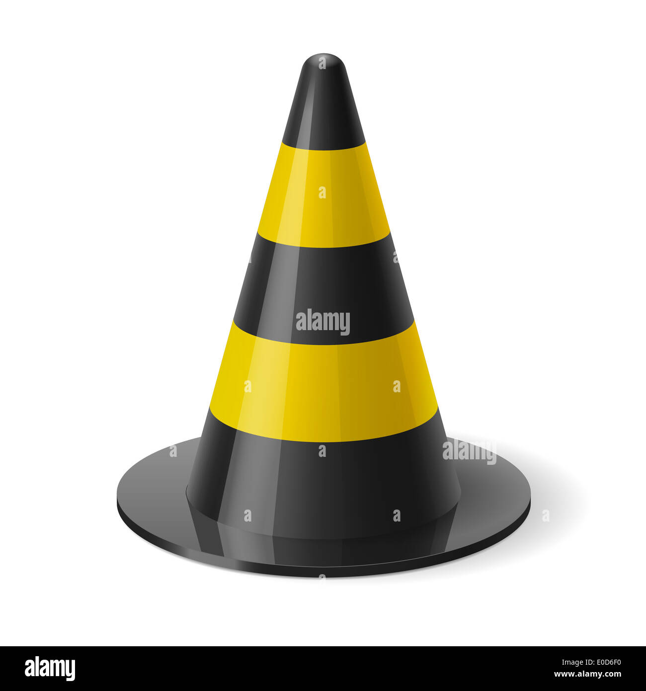 Black and yellow traffic cone. Safety sign used to prevent accidents