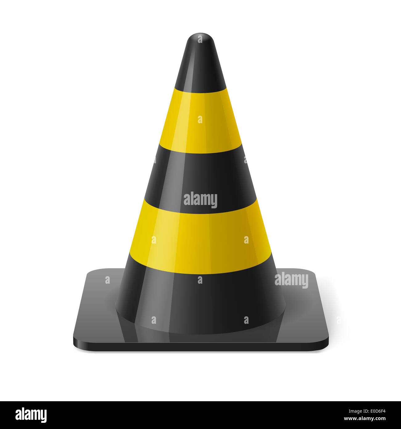 Black and yellow traffic pylon. Safety sign used to prevent accidents during road construction