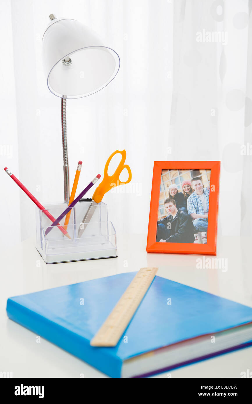 Stationery on desk Stock Photo Alamy