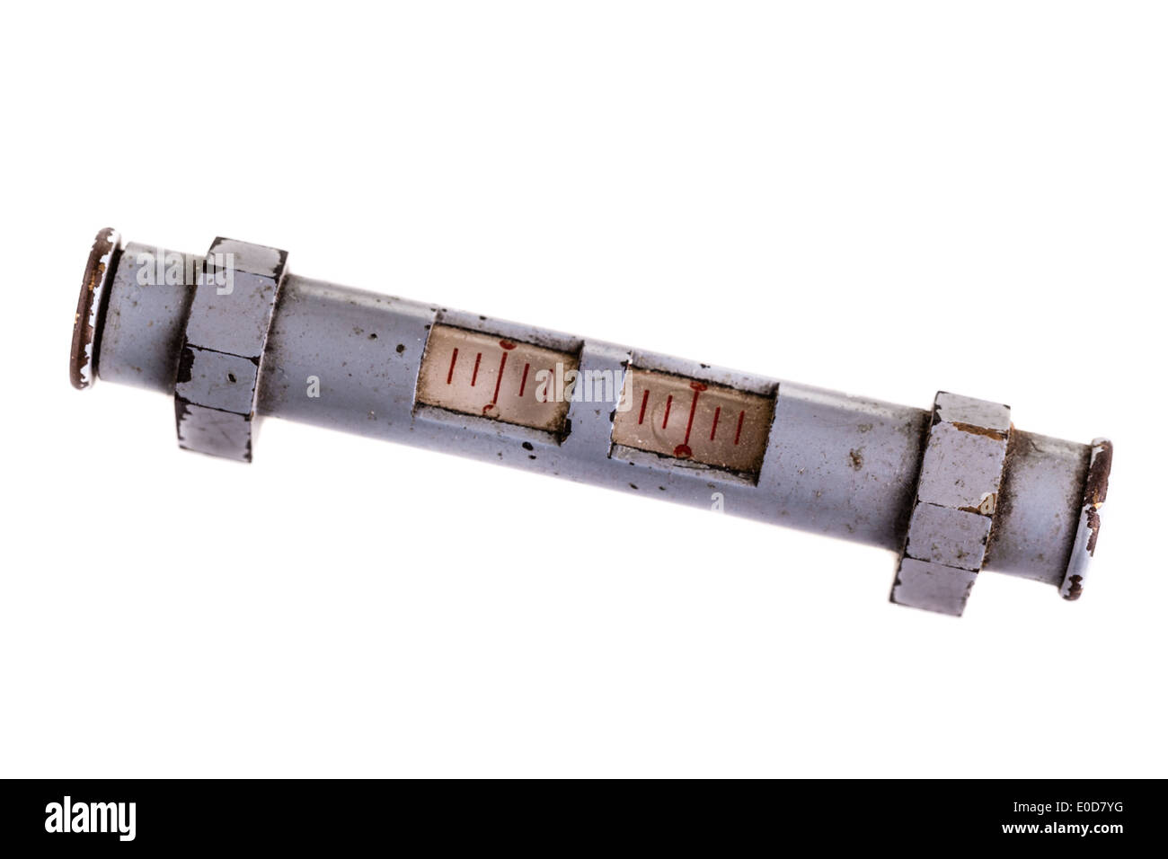 a small, old and rusty level isolated over a white background Stock ...