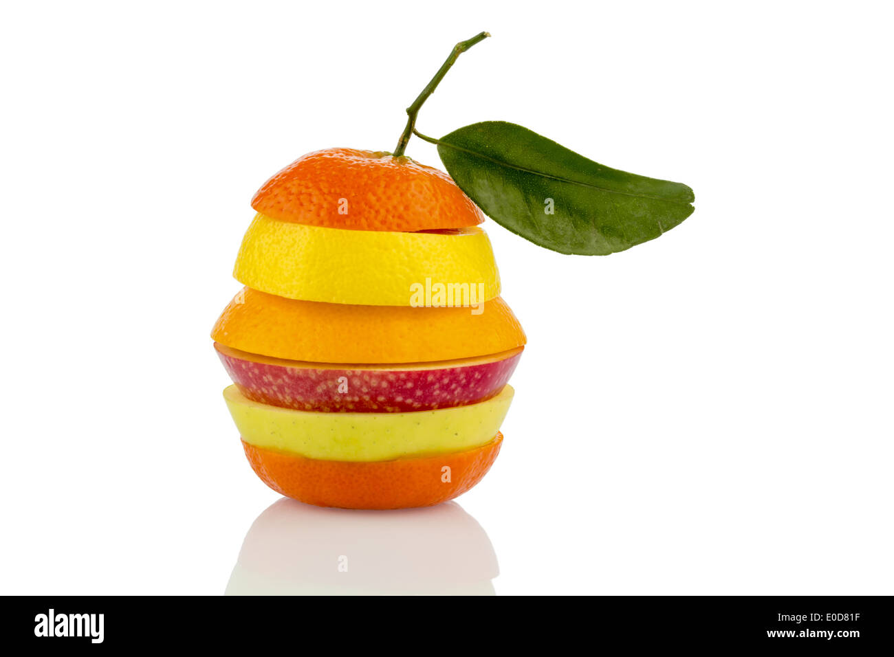 Several different discs of fresh fruits with many vitamins, Mehrere verschiedene Scheiben von frischen Fruechten mit vielen Vita Stock Photo
