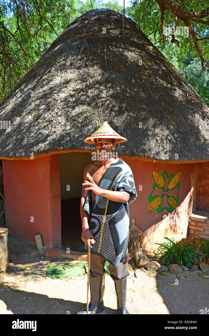 Basotho (Sotho) tribesman, Motseng Cultural Village, Sun City Resort, Pilanesberg, North West Province, Republic of South Africa Stock Photo