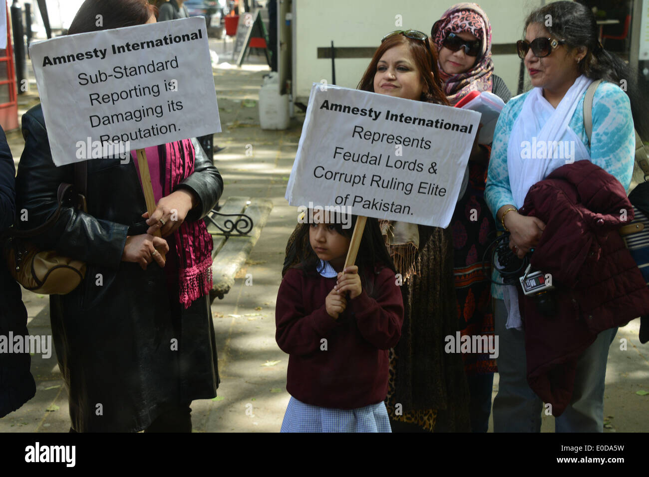 London England, 9th May 2014 : Party of MQM UK and supporters protest against Amnesty International Negative Propaganda against MQM. Undermind and damages with pack of lies toward MQM party in Pakistan in London. Credit:  See Li/Alamy Live News Stock Photo