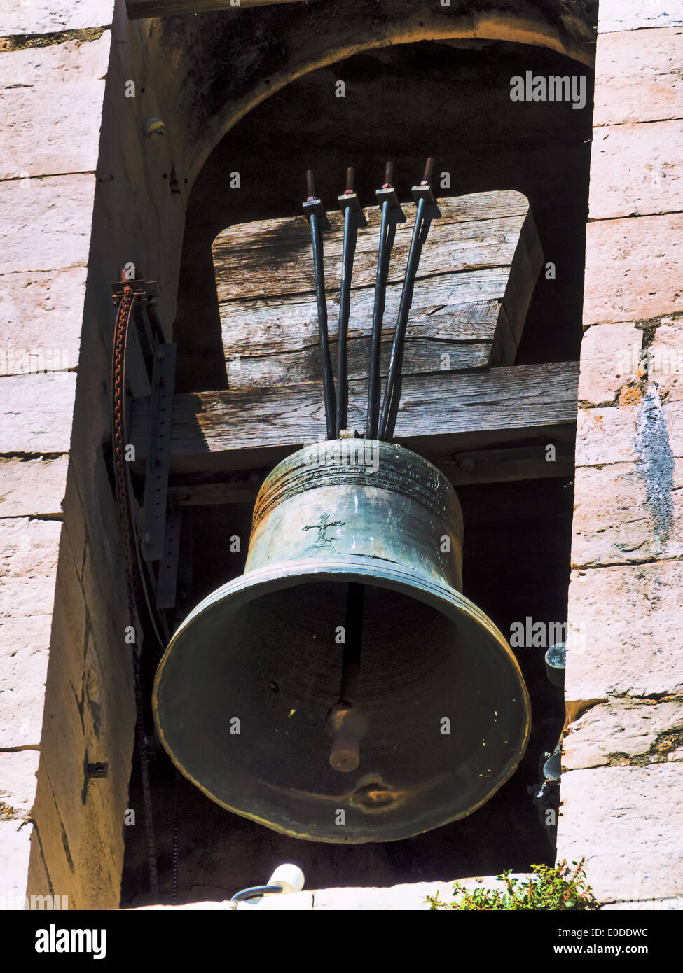 Bell in an old tower, symbolic photo for religion, spirituality, Verrmarktung, Glocke in einem alten Turm, Symbolfoto fuer Relig Stock Photo