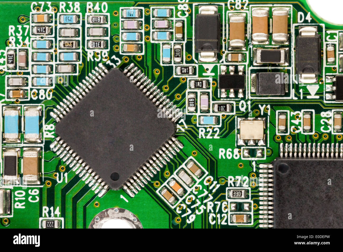 Close-up of a board of a computer. Symbolic photo for modern communication, Nahaufnahme einer Platine eines Computers. Symbolfot Stock Photo