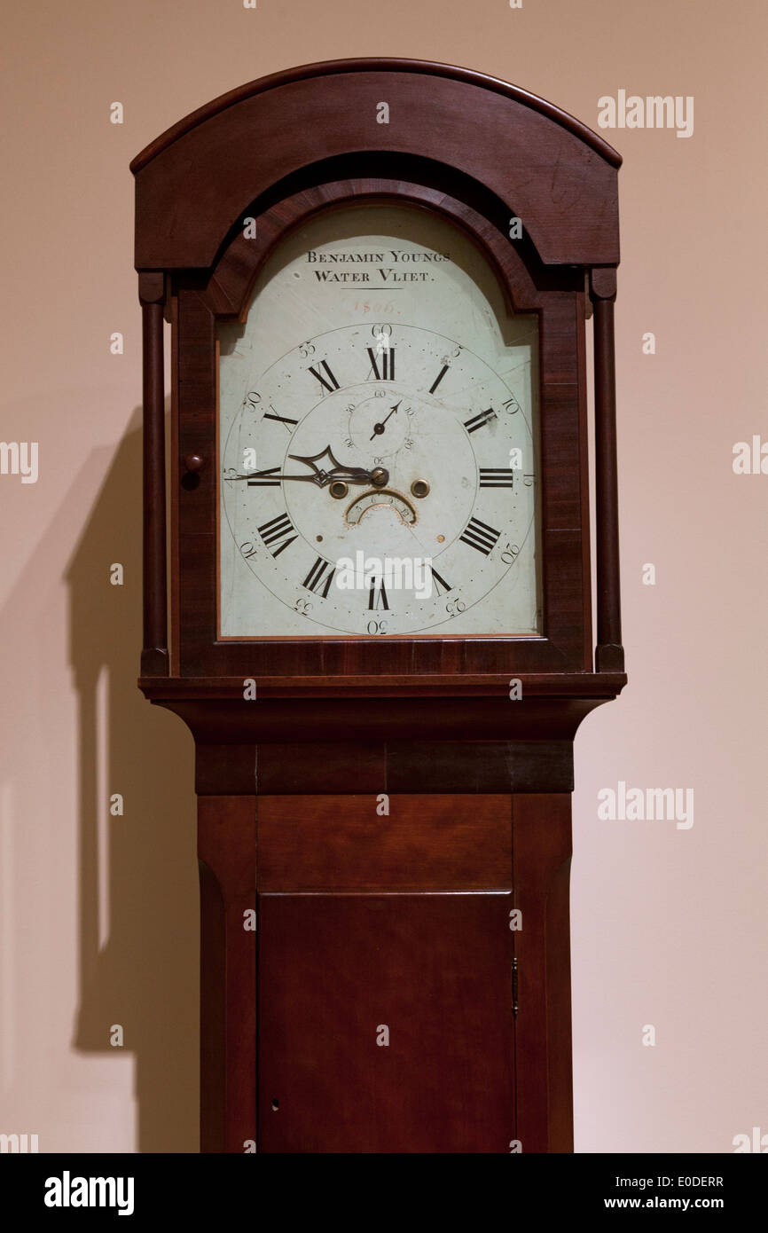 Antique cherry wood grandfather clock Stock Photo