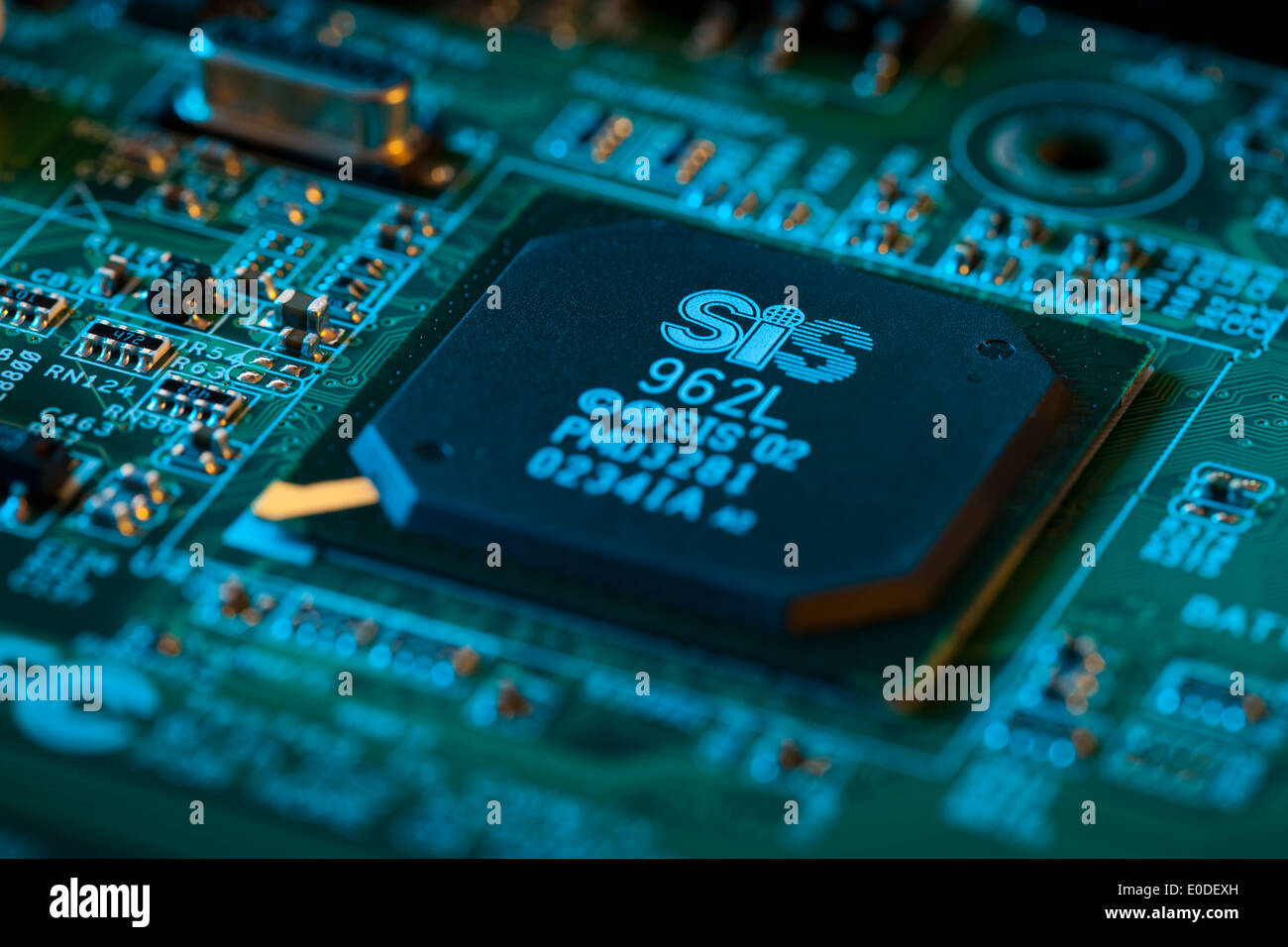 SIS 962L Southbridge chipset on circuit board Stock Photo