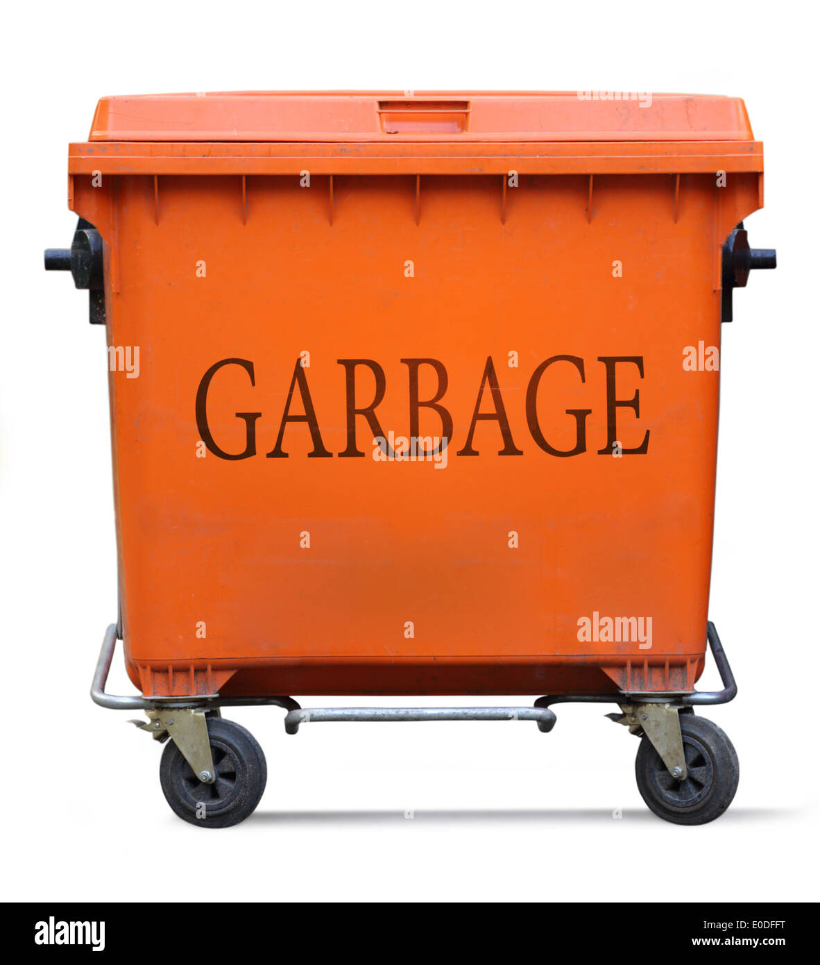 Orange garbage bin on white Stock Photo