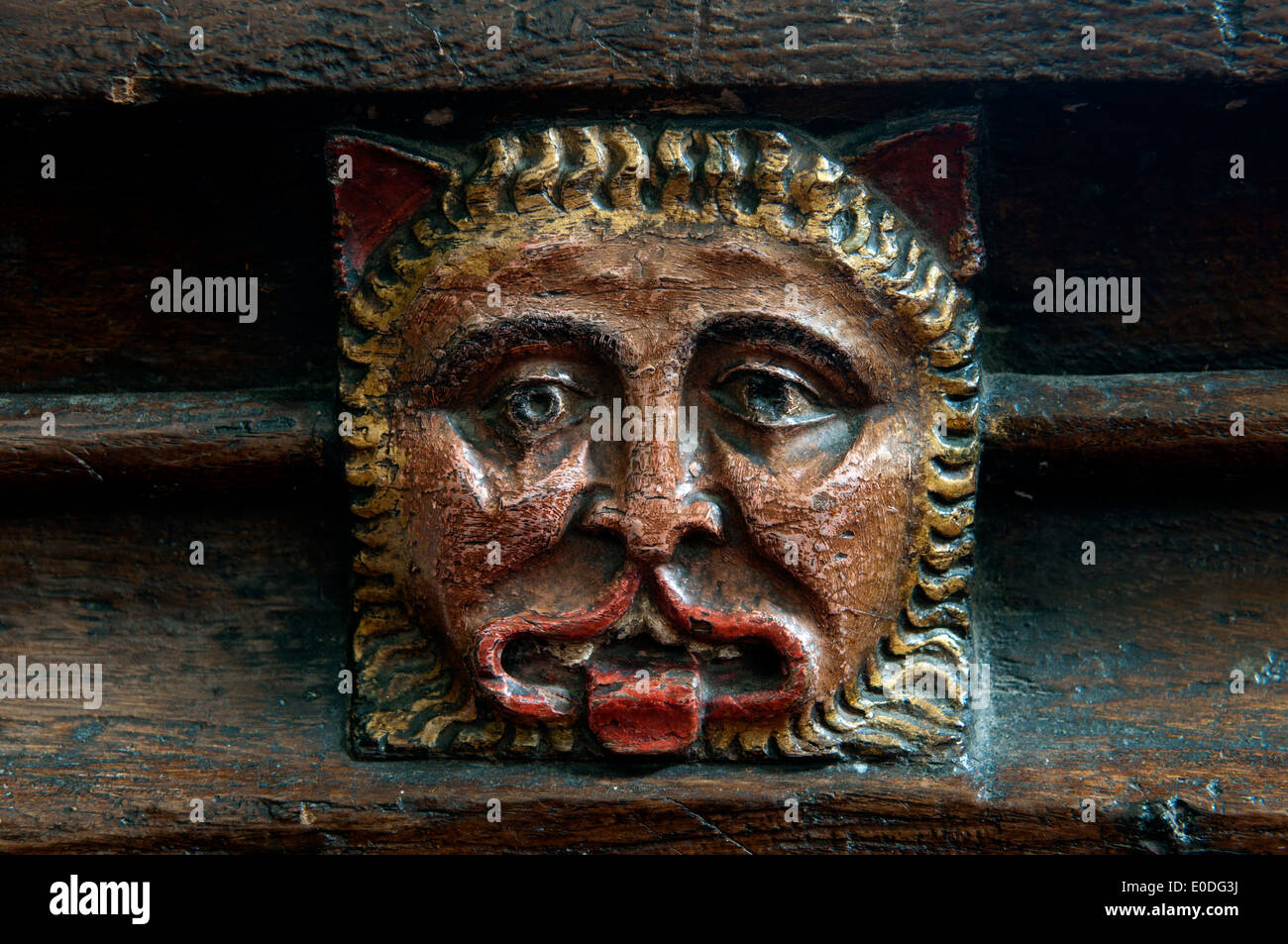 Lion man screen detail, St. John the Baptist Church, Middleton, Warwickshire, England, UK Stock Photo