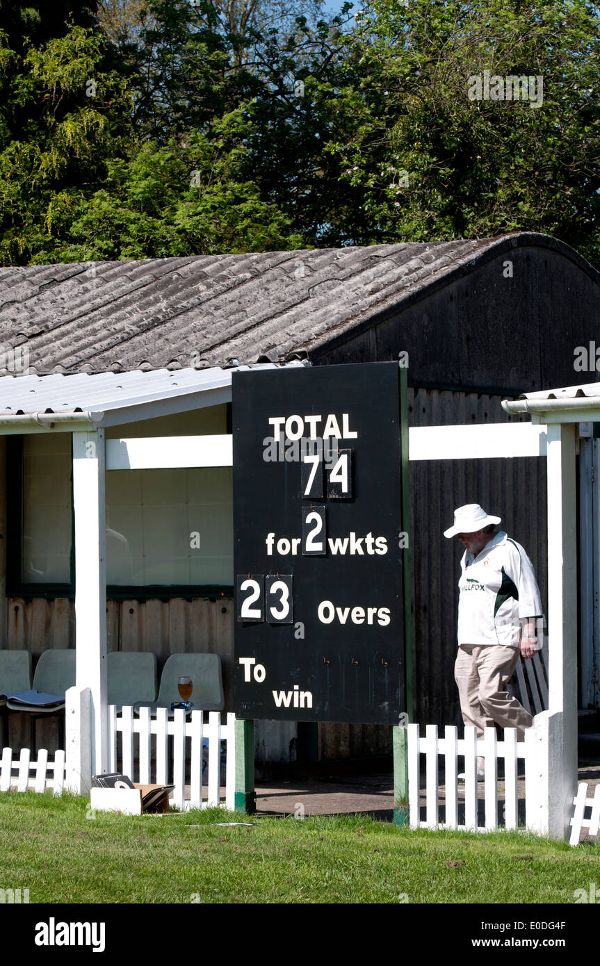 Village cricket pavilion and scoreboard at Catherine de Barnes, West Midlands, England, UK Stock Photo