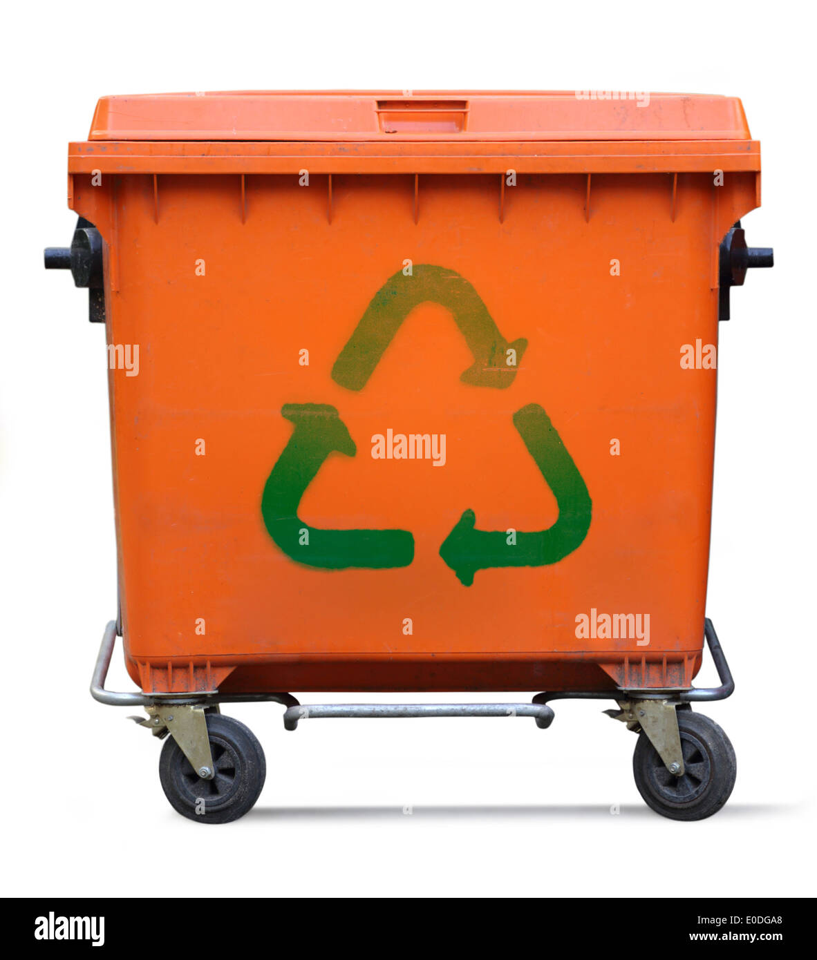 Recycled sign on garbage bin Stock Photo