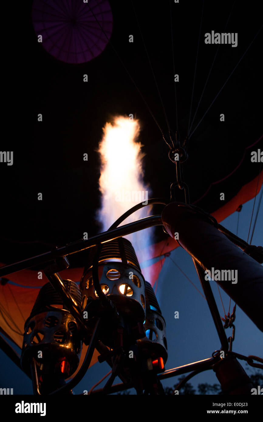Jets of flame from the gas burner on a hot air balloon. Stock Photo
