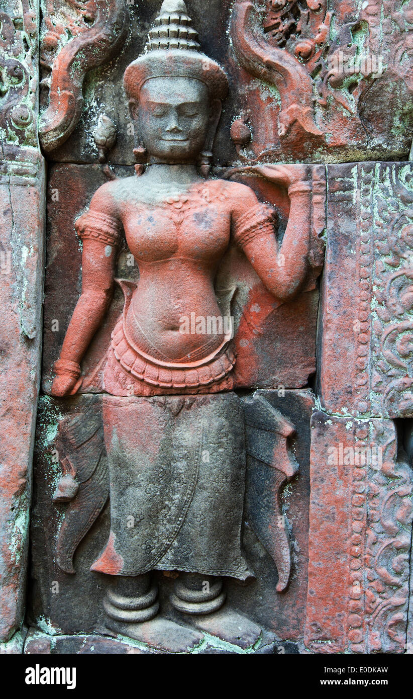 Stone Statue at Preah Khan Temple, Angkor, Cambodia Stock Photo