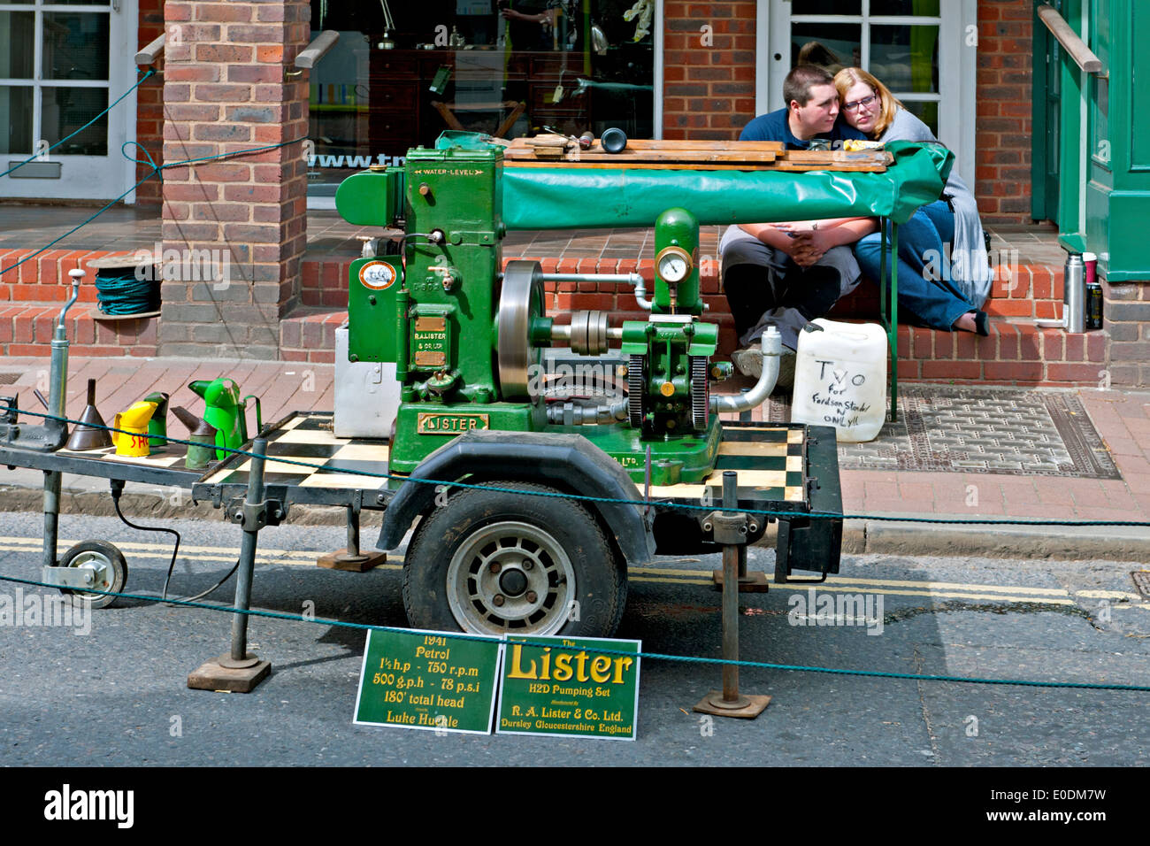 Stationary engine enthusiasts display their machines at a town fair Stock Photo