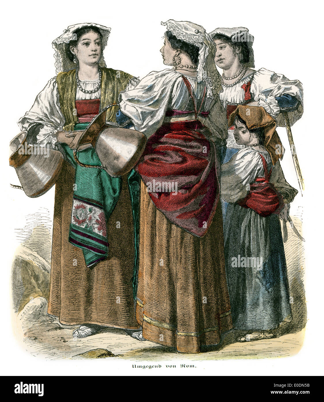 Traditional costumes of Italy, 19th Century. Area around Rome Stock Photo