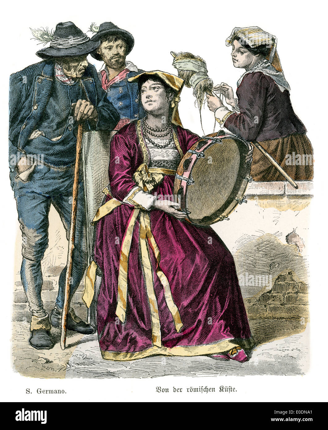 Traditional costumes of Italy, 19th Century. San Germano and the coast of Rome Stock Photo