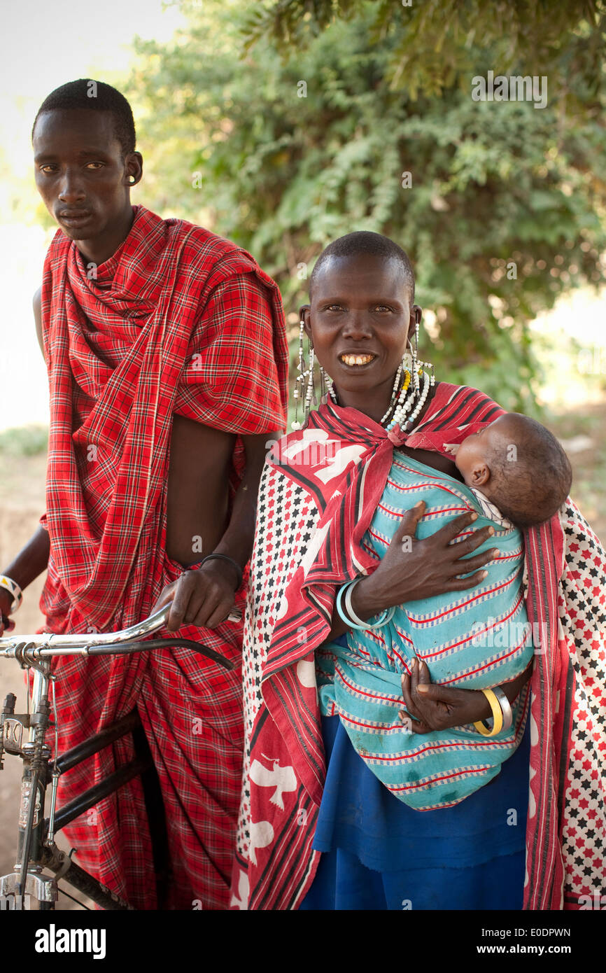 Maasai couple with baby in Manyara Region, Tanzania, East Africa. Stock Photo
