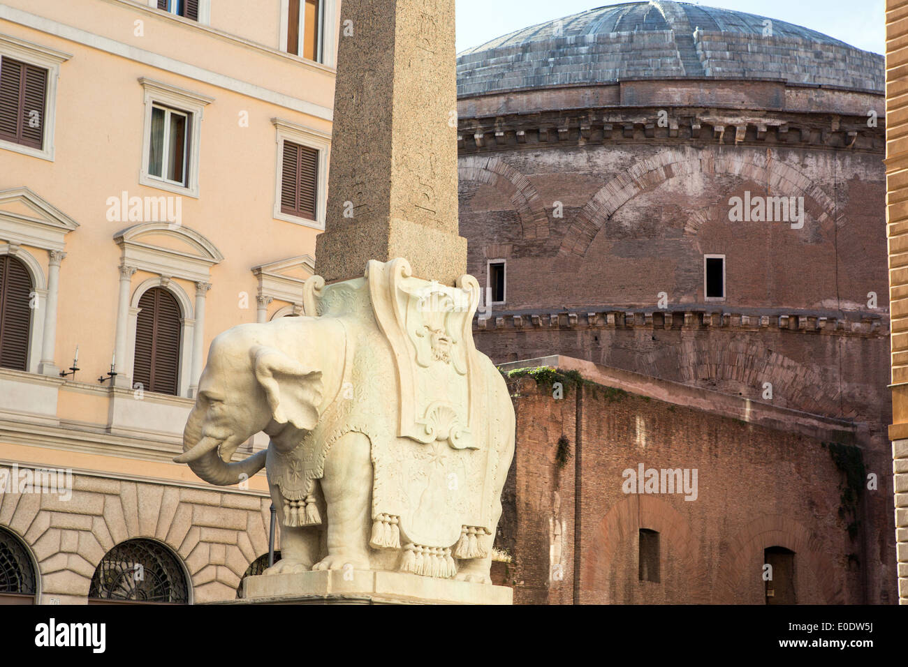 Obelisk with an elephant on the back of Pantheon in Rome, Italy Stock Photo