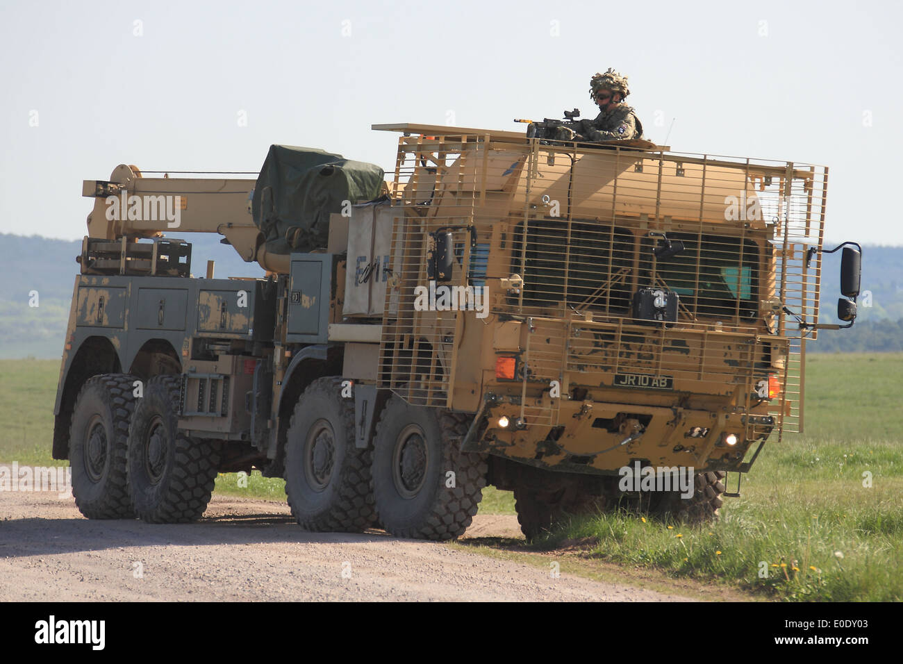 MAN 32ton Recovery Truck of the British Army. with additional slat armour. Stock Photo