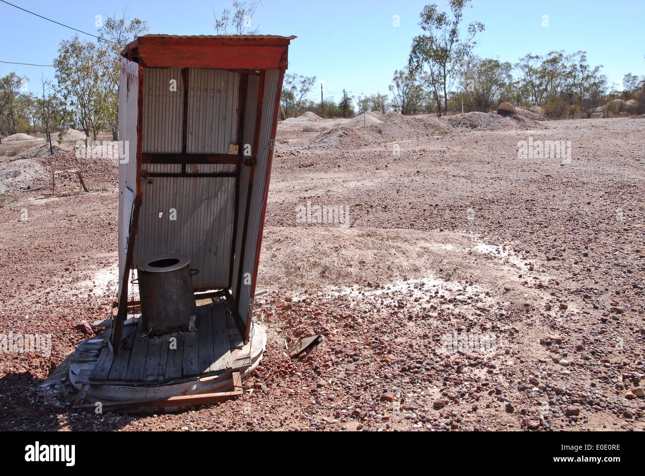 An old toilet in mining field,Lightning Ridge; New South Wales; Australia Stock Photo
