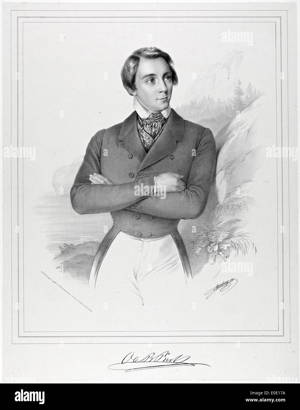 Ole Bull lithographic portrait with crossed arms Stock Photo