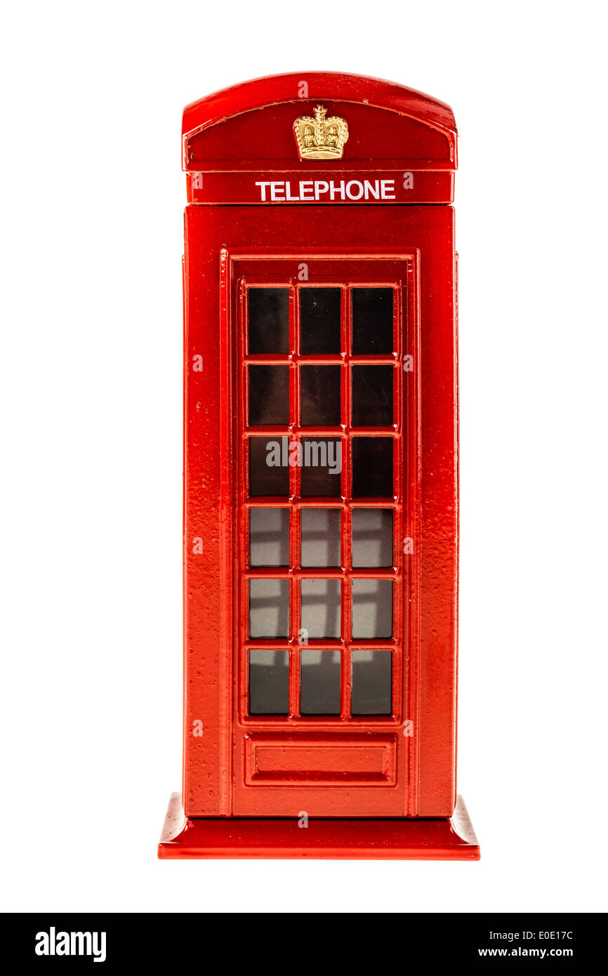 a typical english red phone booth isolated over a white background Stock Photo