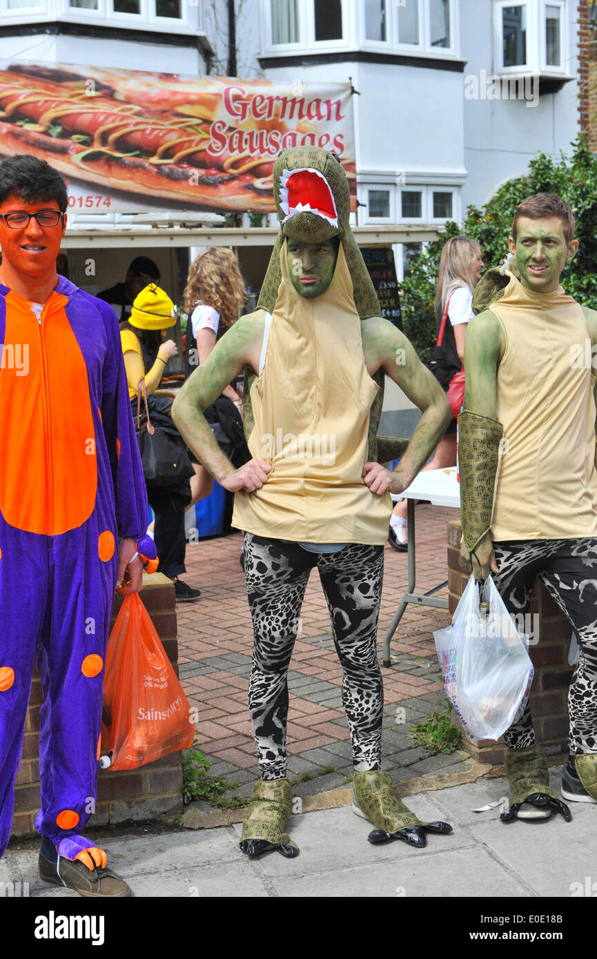 Twickenham, London, UK. 10th May 2014. The crowd wearing monster outfits of all shapes and styles make their way to the stadium. Credit:  Matthew Chattle/Alamy Live News Stock Photo