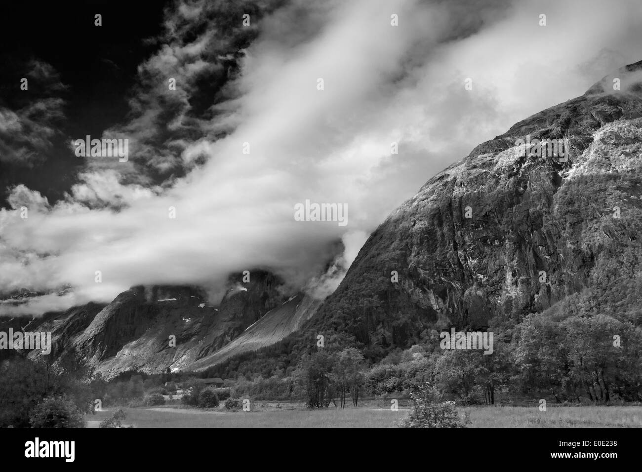 Majestic mountain lake scenery Black and White Stock Photos & Images ...