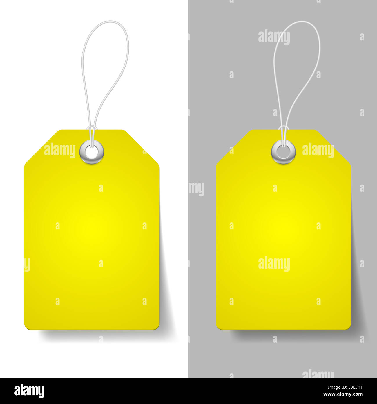 Blank yellow price tags on white and grey background Stock Photo Alamy