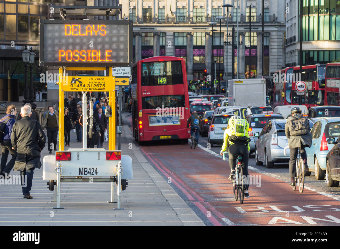 Traffic delays sign at London Bridge, London England United Kingdom UK Stock Photo