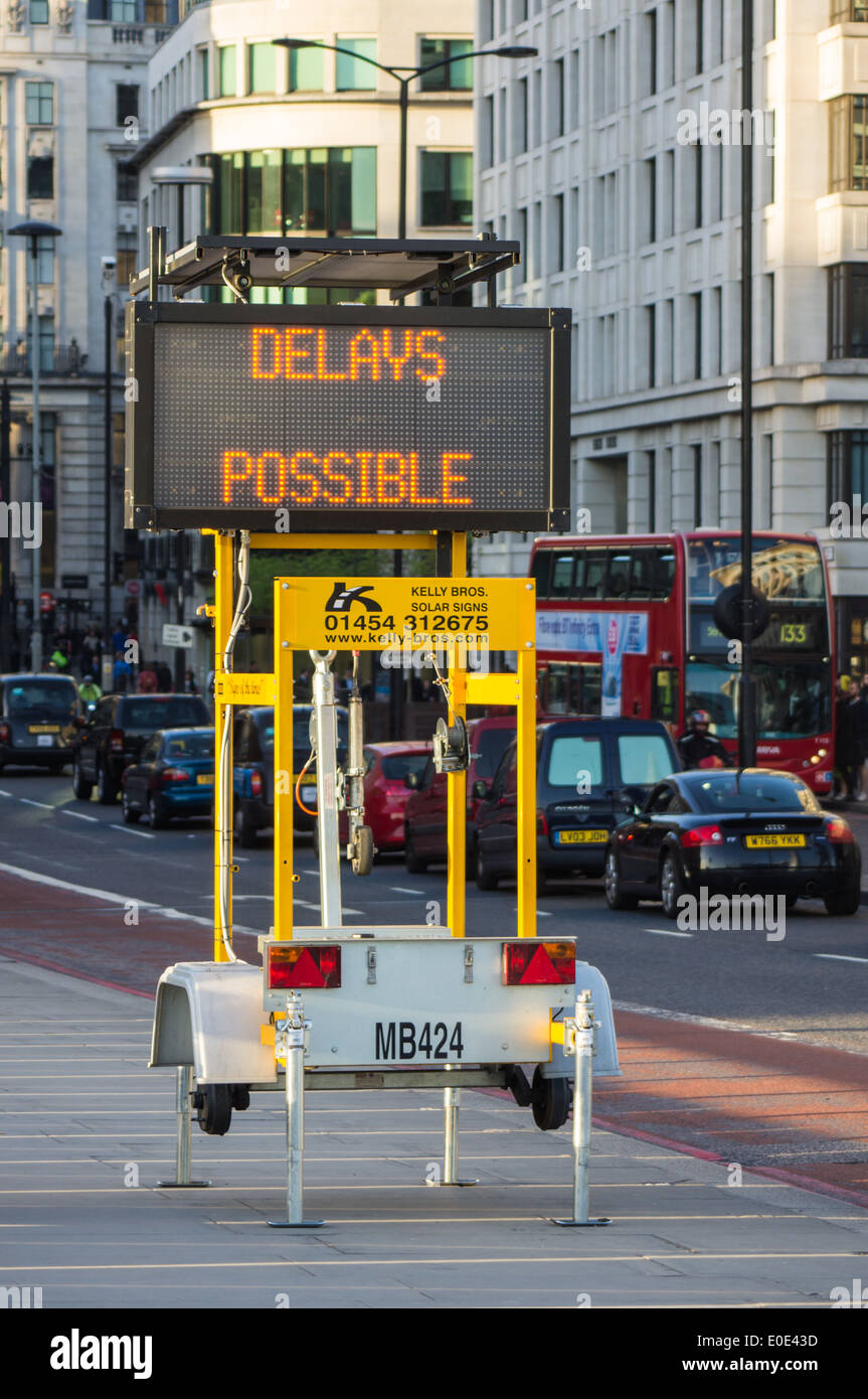 Traffic delays sign at London Bridge, London England United Kingdom UK Stock Photo