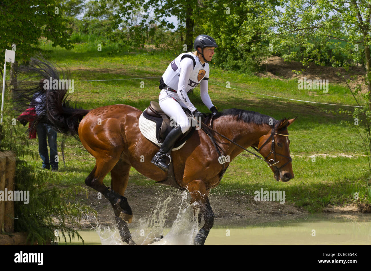 Olympic Champion Ingrid Klimke on Horseware Hale Bob, Marbach Eventing, May 10, 2014 Stock Photo